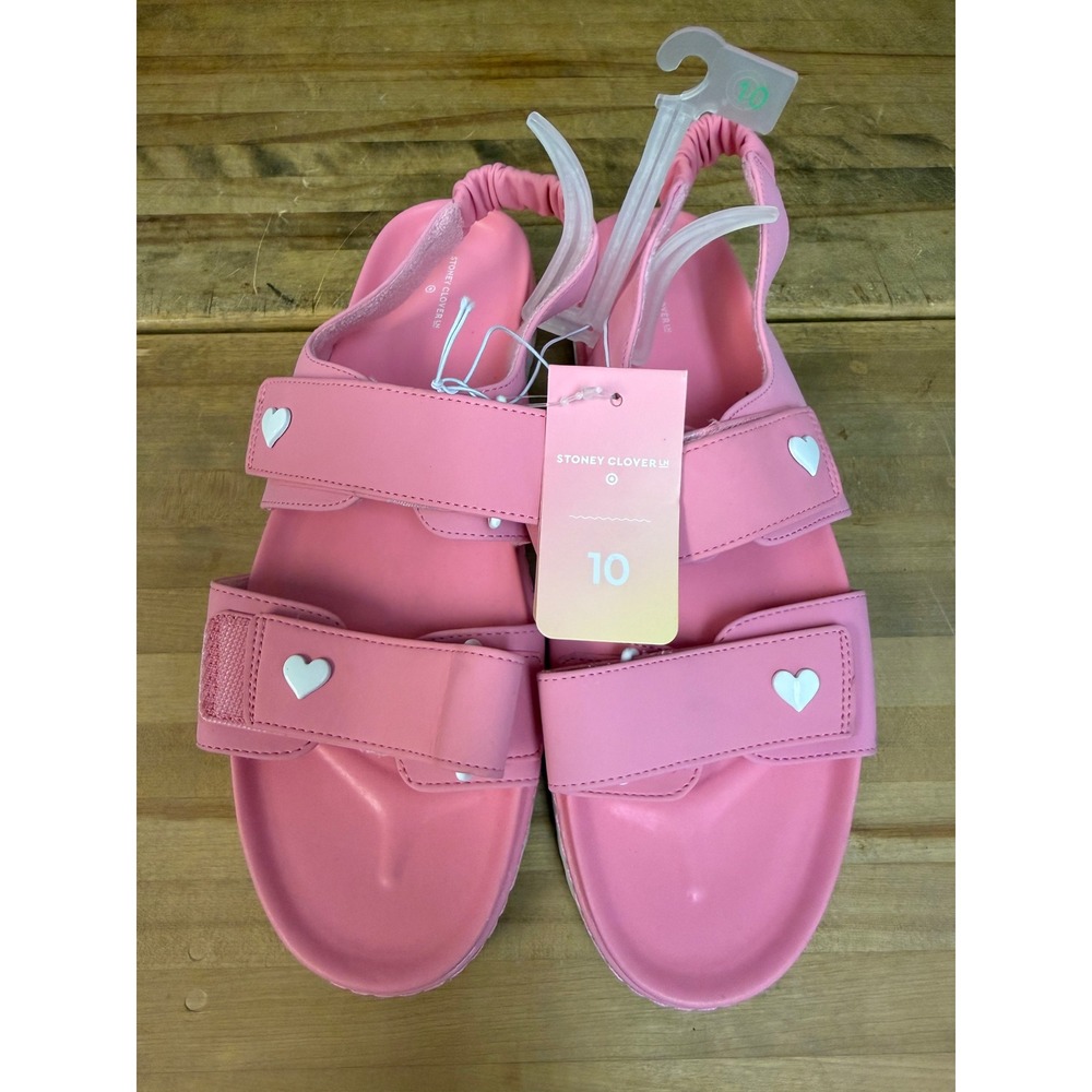 Stoney Clover Lane x Target Pink Heart Stud Slingback Sandals Womens 10 Lug Sole